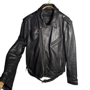 Wilsons Cycle Men's Black Leather Biker Heavy Jacket Size XL